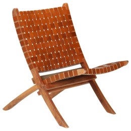 Krzesło składane, brązowe, skóra naturalna Lumarko!