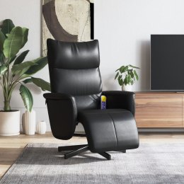 Rozkładany fotel masujący z podnóżkiem, czarny, sztuczna skóra Lumarko!