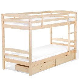 Łóżko piętrowe z szufladami drewniane 90 x 200 cm jasne drewno REGAT Lumarko!