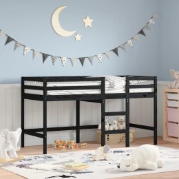 Rama łóżka dla dzieci z drabinką, czarna, 90x190 cm, lita sosna