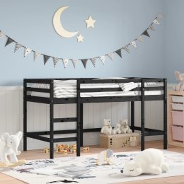 Rama łóżka dla dzieci z drabinką, czarna, 90x200 cm, lita sosna