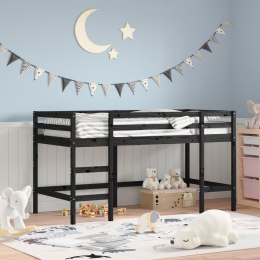 Rama łóżka dla dzieci z drabinką, czarna, 80x200 cm, lita sosna