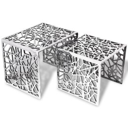 2-częściowy stolik boczny kwadratowy z aluminium, srebrny