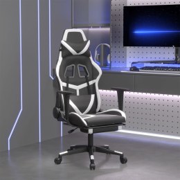 Fotel gamingowy z podnóżkiem, czarno-biały, sztuczna skóra