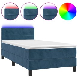 Łóżko kontynentalne, materac i LED, niebieski aksamit 90x190 cm Lumarko!