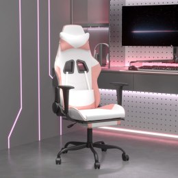 Masujący fotel gamingowy z podnóżkiem, biało-różowy, ekoskóra Lumarko!