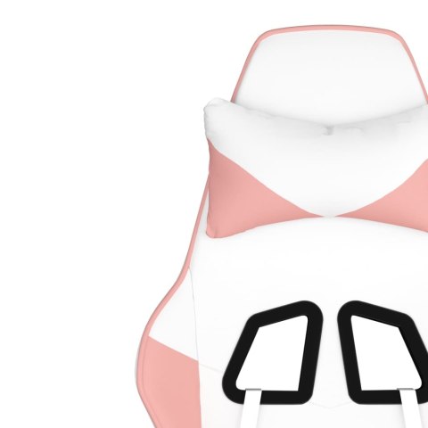 Masujący fotel gamingowy z podnóżkiem, biało-różowy, ekoskóra Lumarko!
