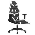 Masujący fotel gamingowy z podnóżkiem, czarno-biały Lumarko!