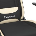 Fotel gamingowy z podnóżkiem, czarno-kremowy, tkanina