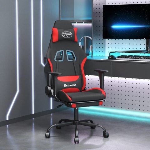 Fotel gamingowy z podnóżkiem i masażem, czarno-czerwony