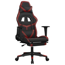 Masujący fotel gamingowy z podnóżkiem, czarny i winna czerwień