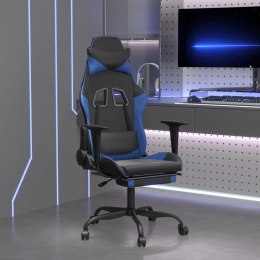 Fotel gamingowy z podnóżkiem, czarno-niebieski, sztuczna skóra