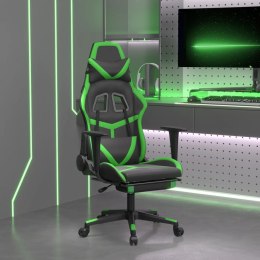 Masujący fotel gamingowy z podnóżkiem, czarno-zielony, ekoskóra