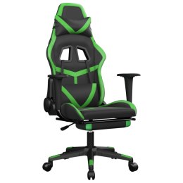 Masujący fotel gamingowy z podnóżkiem, czarno-zielony, ekoskóra