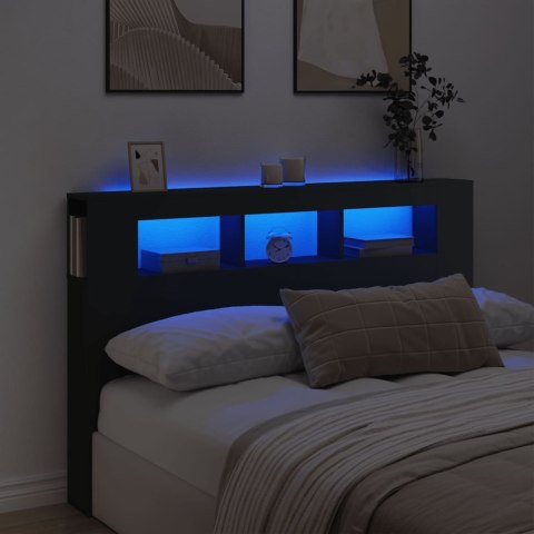 Wezgłowie łóżka z LED, czarne, 160x18,5x103,5 cm