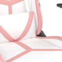 Masujący fotel gamingowy z podnóżkiem, biało-różowy, ekoskóra