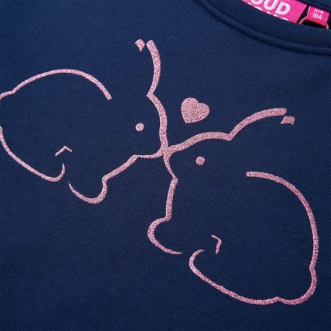 Dziecięca sukienka dresowa z nadrukiem króliczków, granatowa, 116 Lumarko! 