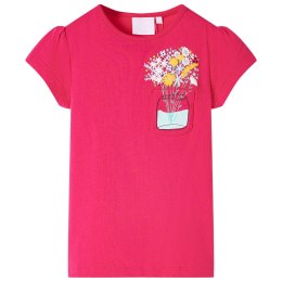 Koszulka dziecięca, z kwiatowym nadrukiem, jaskraworóżowa, 140 Lumarko! 