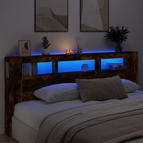 Wezgłowie łóżka z LED, przydymiony dąb, 220x18,5x103,5 cm Lumarko!