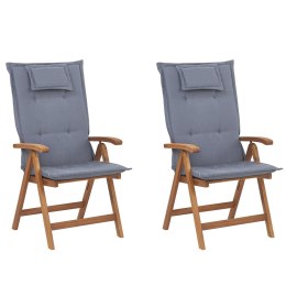 Zestaw 2 krzeseł ogrodowych składany drewniane z poduszkami niebieskimi JAVA Lumarko!