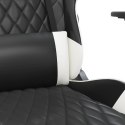 Masujący fotel gamingowy z podnóżkiem, czarno-biały