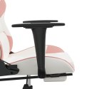 Fotel gamingowy z podnóżkiem, biało-różowy, sztuczna skóra