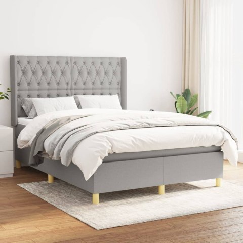 Łóżko kontynentalne z materacem, jasnoszare, tkanina, 140x190cm