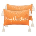 2 poduszki z frędzlami motyw świąteczny welurowe 30 x 50 cm pomarańczowe LITHOPS Lumarko!