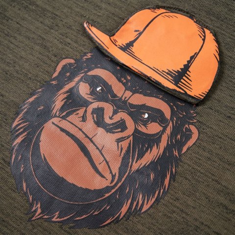 Bluza dziecięca z nadrukiem goryla, ciemne khaki, melanż, 104 Lumarko! 