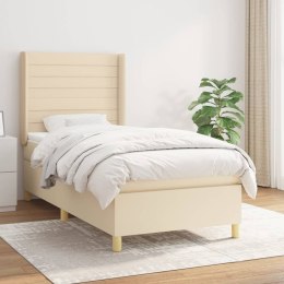Łóżko kontynentalne z materacem, kremowe, tkanina, 90x200 cm Lumarko! 