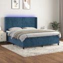 Łóżko kontynentalne, materac i LED, niebieski aksamit 160x200cm Lumarko! 