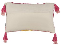 Bawełniana poduszka dekoracyjna tuftowana z frędzlami 30 x 50 cm różowo-biała ACTAEA Lumarko!