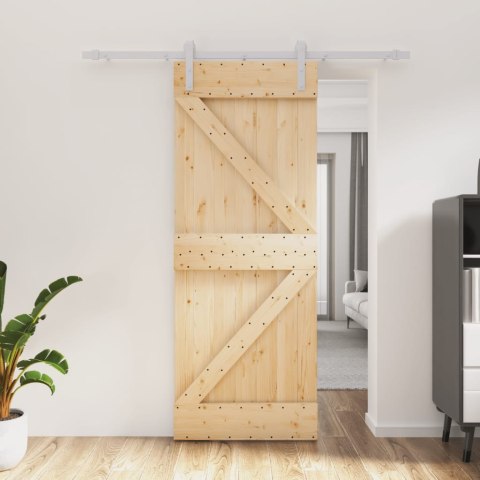 Drzwi przesuwne z osprzętem, 80x210 cm, lite drewno sosnowe Lumarko! 