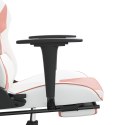 Masujący fotel gamingowy z podnóżkiem, biało-różowy, ekoskóra Lumarko!