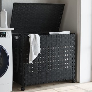 Kosz na pranie z kółkami, czarny, 66x35x60 cm, rattan Lumarko!