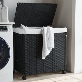 Kosz na pranie z kółkami, czarny, 60x35x60,5 cm, rattan Lumarko!