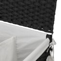 Kosz na pranie z kółkami, czarny, 60x35x60,5 cm, rattan