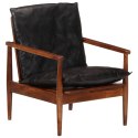 Fotel, czarny, naturalna skóra i lite drewno akacjowe