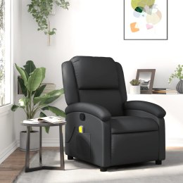 Rozkładany fotel masujący, czarny, skóra naturalna Lumarko!