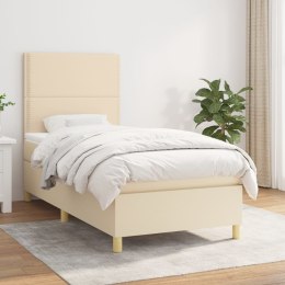 Łóżko kontynentalne z materacem, kremowe, tkanina, 90x200 cm Lumarko!