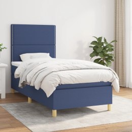 Łóżko kontynentalne z materacem, niebieskie, tkanina, 90x190 cm Lumarko!