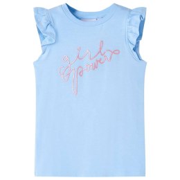 Koszulka dziecięca, z falbankami, brokatowy napis, jasnoniebieska, 104 Lumarko!