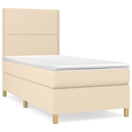 Łóżko kontynentalne z materacem, kremowe, tkanina, 90x190 cm Lumarko!