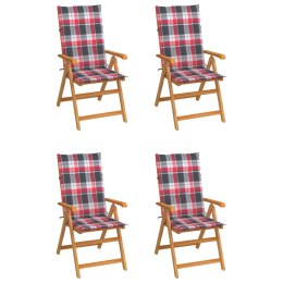 Krzesła ogrodowe, 4 szt., z poduszkami w czerwoną kratkę, tek Lumarko!
