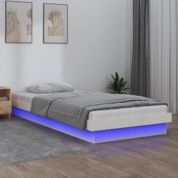 Rama łóżka z LED, biała, 75x190 cm, pojedyncza, lite drewno Lumarko!