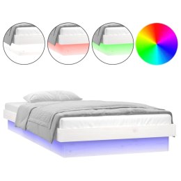 Rama łóżka z LED, biała, 75x190 cm, pojedyncza, lite drewno Lumarko!