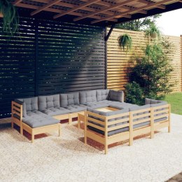 11-częściowy zestaw wypoczynkowy do ogrodu, szare poduszki, sosna Lumarko!
