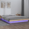 Rama łóżka z LED, szara, 135x190 cm, podwójna, lite drewno Lumarko!