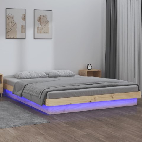 Rama łóżka z LED, szara, 135x190 cm, podwójna, lite drewno Lumarko!