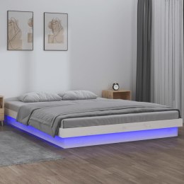 Rama łóżka z LED, biała, 180x200 cm, Super King, lite drewno Lumarko!